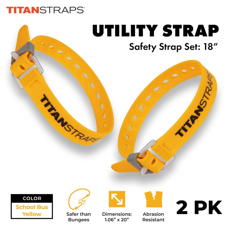 TitanStraps Titan Utility Straps â€“ Easy-to-Use, Reliable Tension Straps for Securing Bike & Moto Gear, Skis, Hoses, Field Repair â€“ Use in Frigid Temp â€“ 60 lb.Working Load, 18" Length, School Bus Yellow, 2-Pack - Image 2